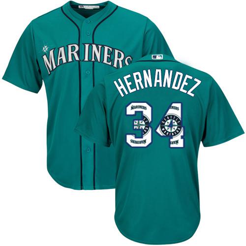 Mariners #34 Felix Hernandez Green Team Logo Fashion Stitched MLB Jersey - Click Image to Close
